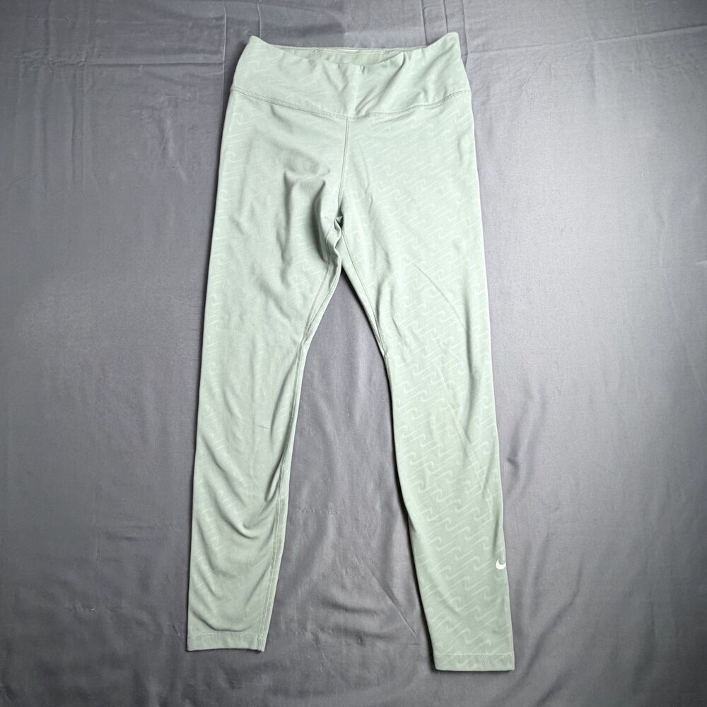 Womens NIKE Lt Green Medium Leggings with Logo All Over Running Walking Athletic